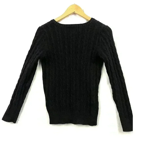 St. John's Bay Long Sleeve Pullover Sweater Petite SMALL Black V-Neck Women's - Picture 2 of 8
